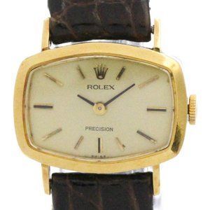 ROLEX Cellini 2647 18K Gold Leather Hand-Winding Ladies Watch Vintage